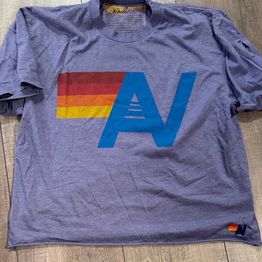 Aviator Nation Blue and Multicolor Logo Tee